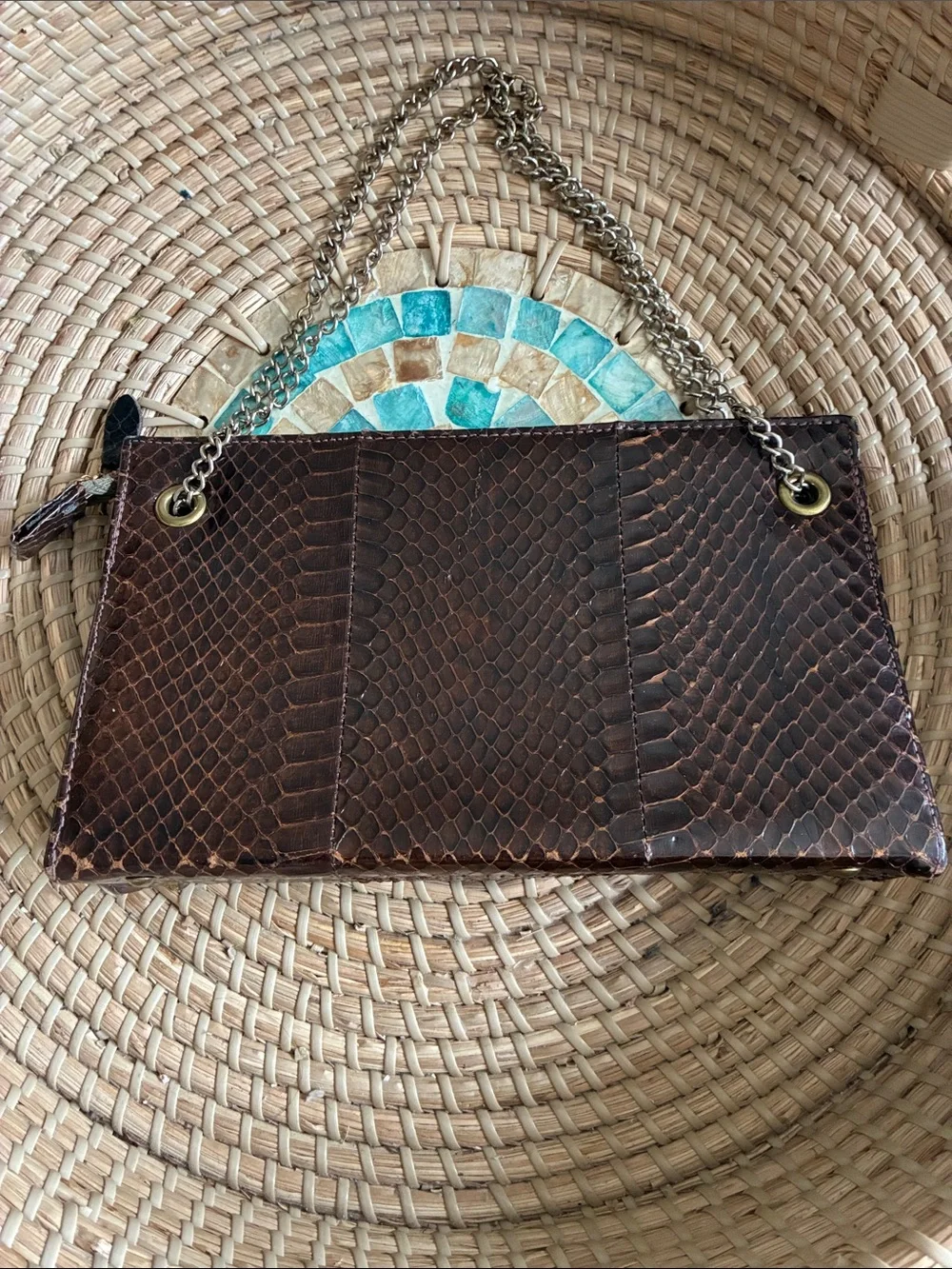Snakeskin vintage unbranded Chain Strap Clutch